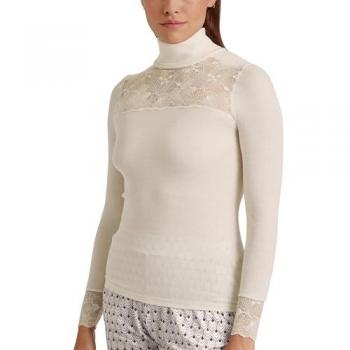 Langarm-Wollseidenbluse mit Rollkragen – CALIDA Beige L