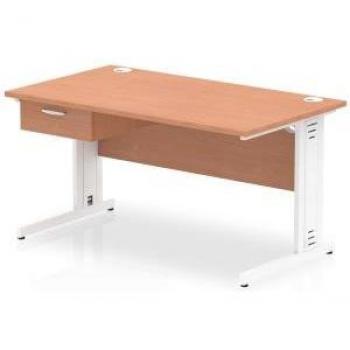 Impulse 1400 × 800mm Beech-Top Workstation – Cable‑Managed, Fixed Pedestal Legs
