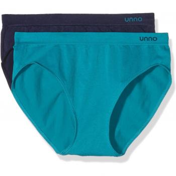 Unno Women's High-Waisted No-Seam Microfiber Brief (Pack of 2), Esmeralda/Marino, S