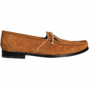 Dolce & Gabbana Brown Velvet Leather Logo Moccasin Slip On Shoes
