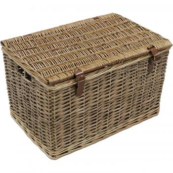 Large Handmade Buff Wicker Hamper with Faux Leather Straps