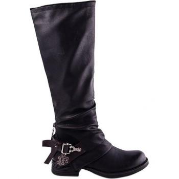 LALA IKAI Winter Schuhe für Frauen, kniehoch, PU Leder, Schwarz, mit Schnalle und Reißverschluss