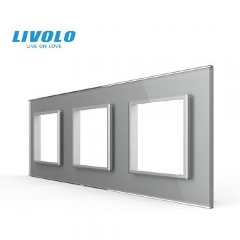 Livolo Triple Panel de Cristal para Interruptor y Enchufe, Perla blanca de lujo, VL-C7-SR/SR/SR-12