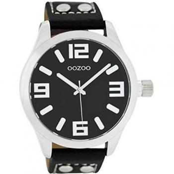 Oozoo C1054 Damen‑Armbanduhr – Schwarz, 47 mm, Lederarmband