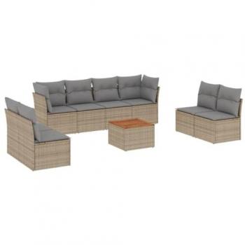 VidaXL 9-Piece Poly Rattan Patio Sofa Set in Beige with Cushions