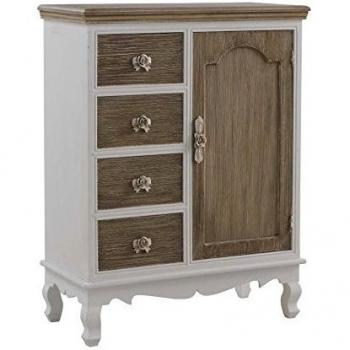 Cómoda de madera GEESE 7673, 4 cajones y puerta, blanco y marrón