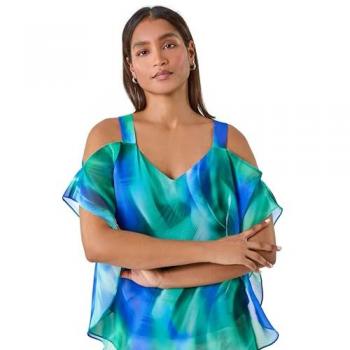 Abstract Print Cold Shoulder Overlay Top
