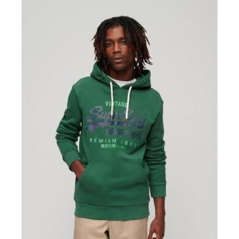 Superdry Classic Vintage Logo Heritage Hoodie, Pine Green, Size S