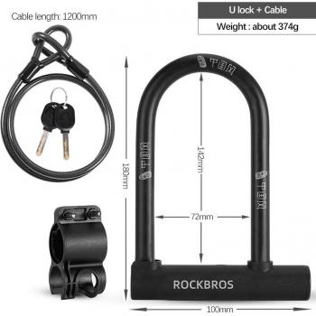 Candado Antirrobo ROCKBROS para Bicicleta y Scooter, Resistente a Cizalla, Incluye Cable de Seguridad, Capacidad 12 Toneladas