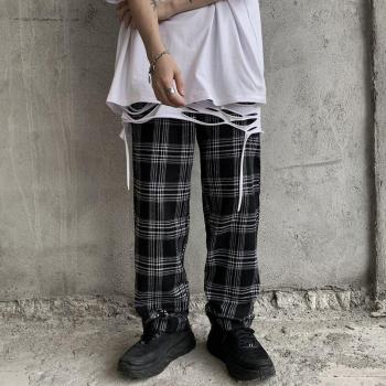 Lässige gerade Karo-Hosen im japanischen Retro-Stil für Herren und Damen