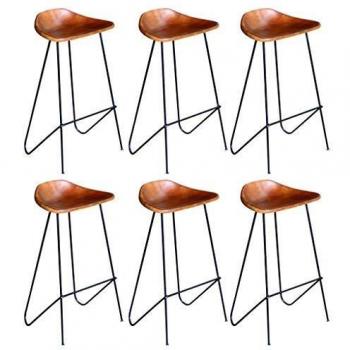Sgabelli da Bar in Vera Pelle 6 pz Color Marrone