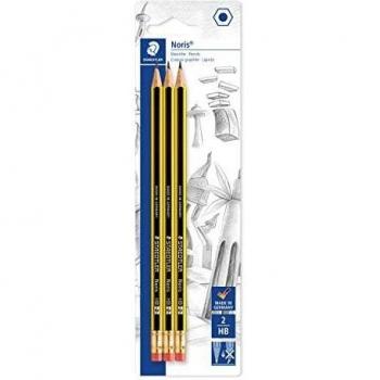 Staedtler Noris 122 Pack de 3 Lapices de Grafito Hexagonales 2HB con Goma