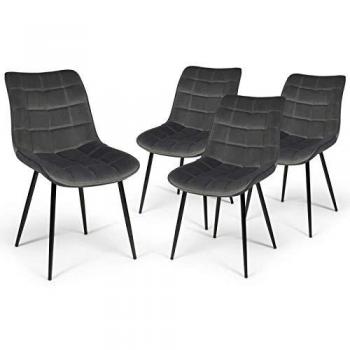 Paquete de 4 sillas de comedor de terciopelo gris Mady