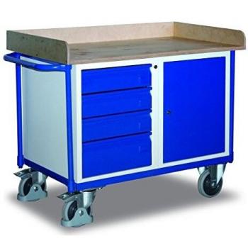 Chariot d'atelier 400kg Capacité Lxl 1125x625mm 1 Armoire 4 Tiroirs Ral501