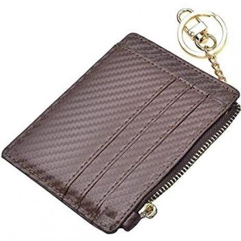Ehsbuy Slim Credit Card Holder Wallet RFID Blocking Leather Zipper Coin Purse Keychain Wallets for Women & Men