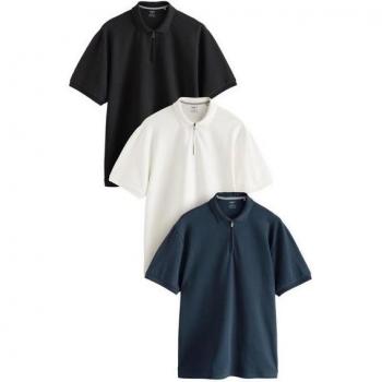 Next Poloshirt Kurzärmlig, Texturiert, Viertel-zip (3-Paket)
