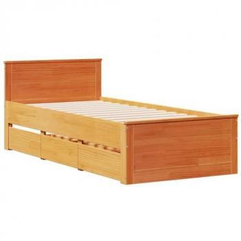 Bed Frame without Mattress with Headboard Wax Brown 100x200 cm Solid Wood Pine Vidaxl