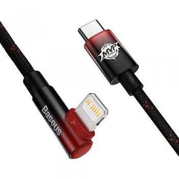 Baseus Lightning‑USB C 1 m PD 20 W, câble coudé haute vitesse – Rouge
