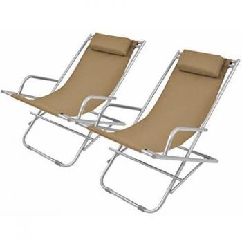 Steel Reclining Deck Chairs 2 pcs Taupe