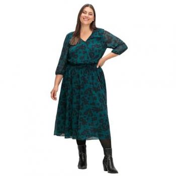Sheego Chiffon-Wickelkleid mit Alloverprint in tiefgrün, Größe 50 für große Größen