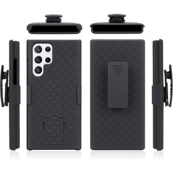 Armure Tissée Hybride avec Béquille et Clip de Ceinture Galaxy S22 Ultra
