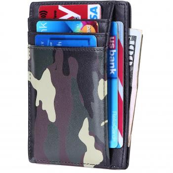 Kinzd Slim Leather RFID Blocking Front Pocket Wallet (Camouflage Green)