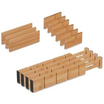 Relaxdays Schubladentrenner Set, 13-teilig, verstellbare Länge 34-43,5 cm, aus Bambus, natur