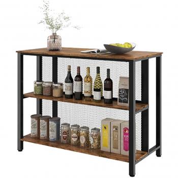 Brown 36 3-Story Bar Table with Integrated Storage, Metal Frame