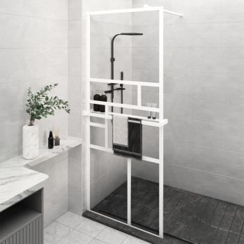 Parete Doccia Bianco 90x195 cm in Alluminio e Vetro