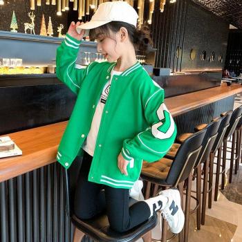 Girls' Cotton Baseball Jacket in Green and Blue for Children 4-13