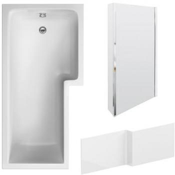 Balterley L Shape Bath with Chrome Bath Screen and Front Panel
