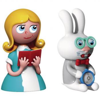 Set di Due Statuine Alice & Il Coniglio Bianco, Porcellana, 3x2.5x6 cm