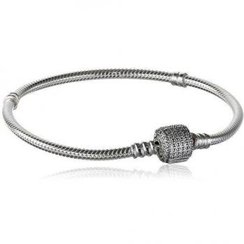 Bracciale Pandora Moments a catena serpente con chiusura firmata in argento, modello 590723CZ, lunghezza 17 cm