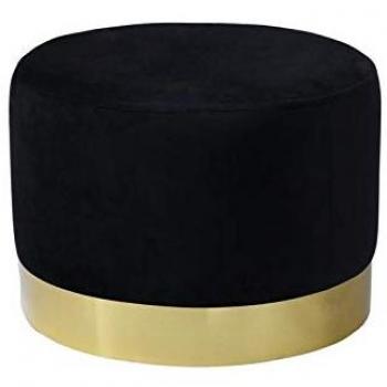 Pouf rond en velours noir avec pieds en métal doré de AC-Déco