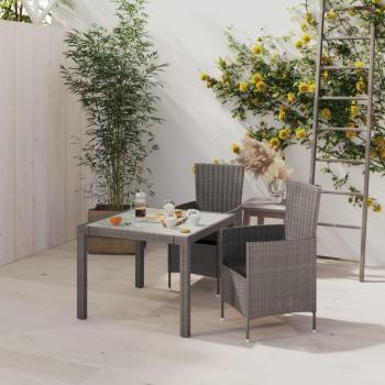Set da Pranzo da Giardino 3 pz con Cuscini in Polyrattan Grigio