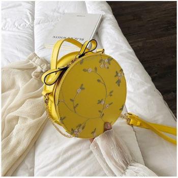 Bolso Redondo de PU con Flores