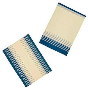 KitchenCraft Jacquard Stripe Tea Towel – 100% Cotton, Cream/Blue