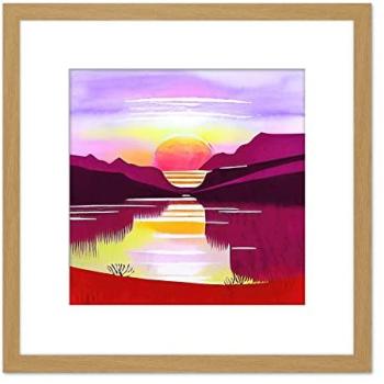 Calm Waters at Dusk – 8x8 Watercolor Picture in Light Oak
