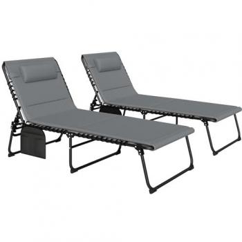 Set of 2 Folding Sun Beds, Dark Grey