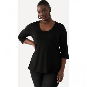 Plus Size Black V-Neck Stretch Knit Top, Size 28/30, Viscose
