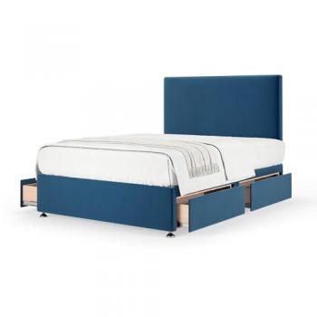 Velvet Comfort: 4‑Drawer Divan Base + Flat Headboard in Blue, Double Width