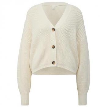 Funktionsstrickjacke Baumwollmix mit Rippbündchen Damen Gr. L ecru