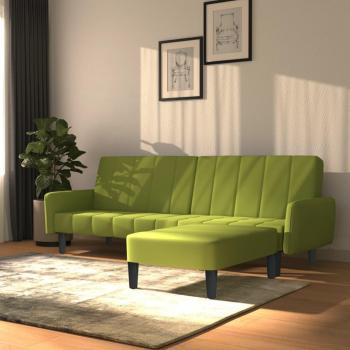 Vida XL Lounge: Sofá Cama 2 plazas, Verde Claro, Reposapiés en Terciopelo