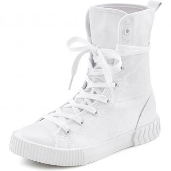 LASCANA Stiefelette Combat‑Style Sneaker, Damen, Weiß, 38 – Textil‑Boots