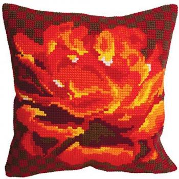 Cross-Stitched Velvet Rose Cushion