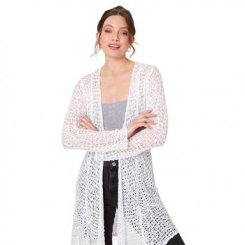 Longline Crochet Waterfall Sweater – White