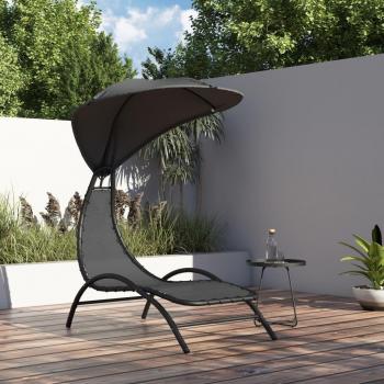 Sun Lounger with Canopy Dark Grey 167x80x195 cm Fabric & Steel