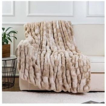BATTILO HOME Plush Beige Tie-dye Faux Fur Blanket