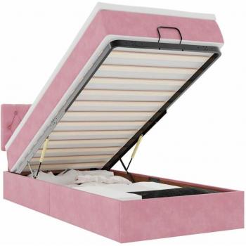 Samt‑Ottomane Bett mit Matratze und rosa LED-Licht 80×200 cm