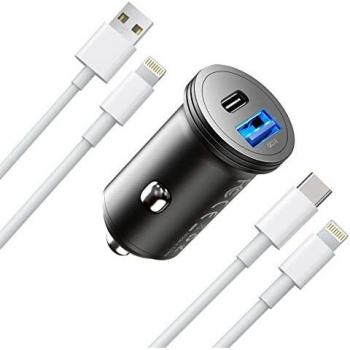 Everdigi Dual-Port Cigarette Lighter Adapter with Lightning Cables